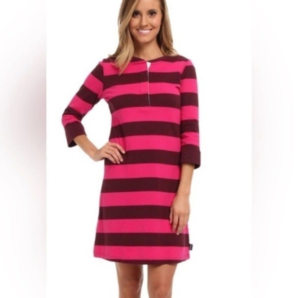 Patagonia Organic Cotton Womens Shirt Dress Rugby Stripe Henley Pink Size S 528